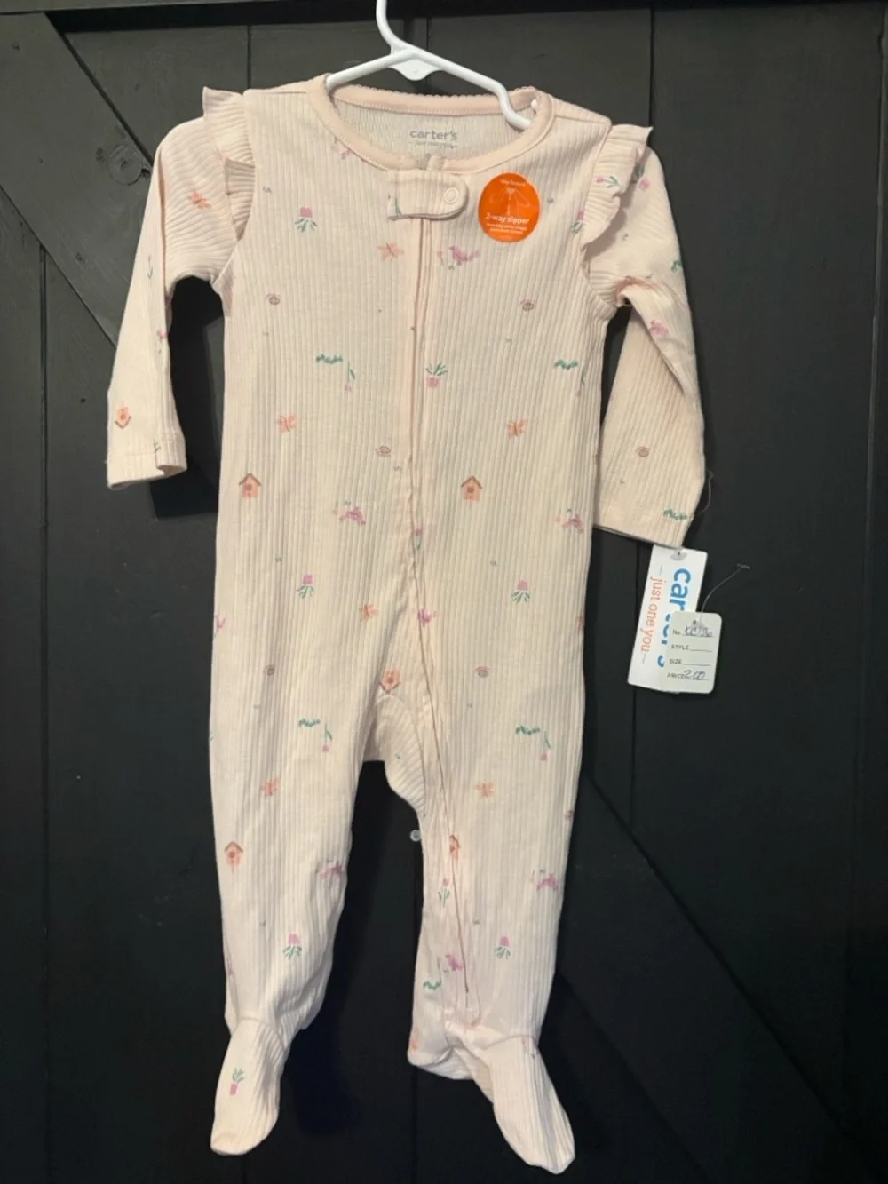Carter's Light Peach Infant Onesie with Subtle Blue Print